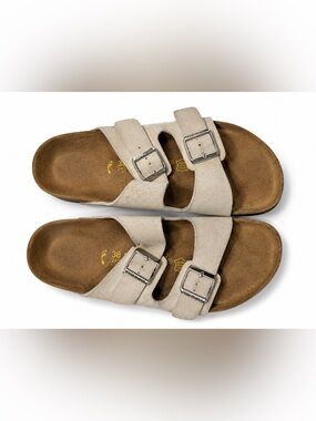 Birkenstock Arizona Soft Footbed Sandals Taupe Suede Leather Size 38 EU 7 W